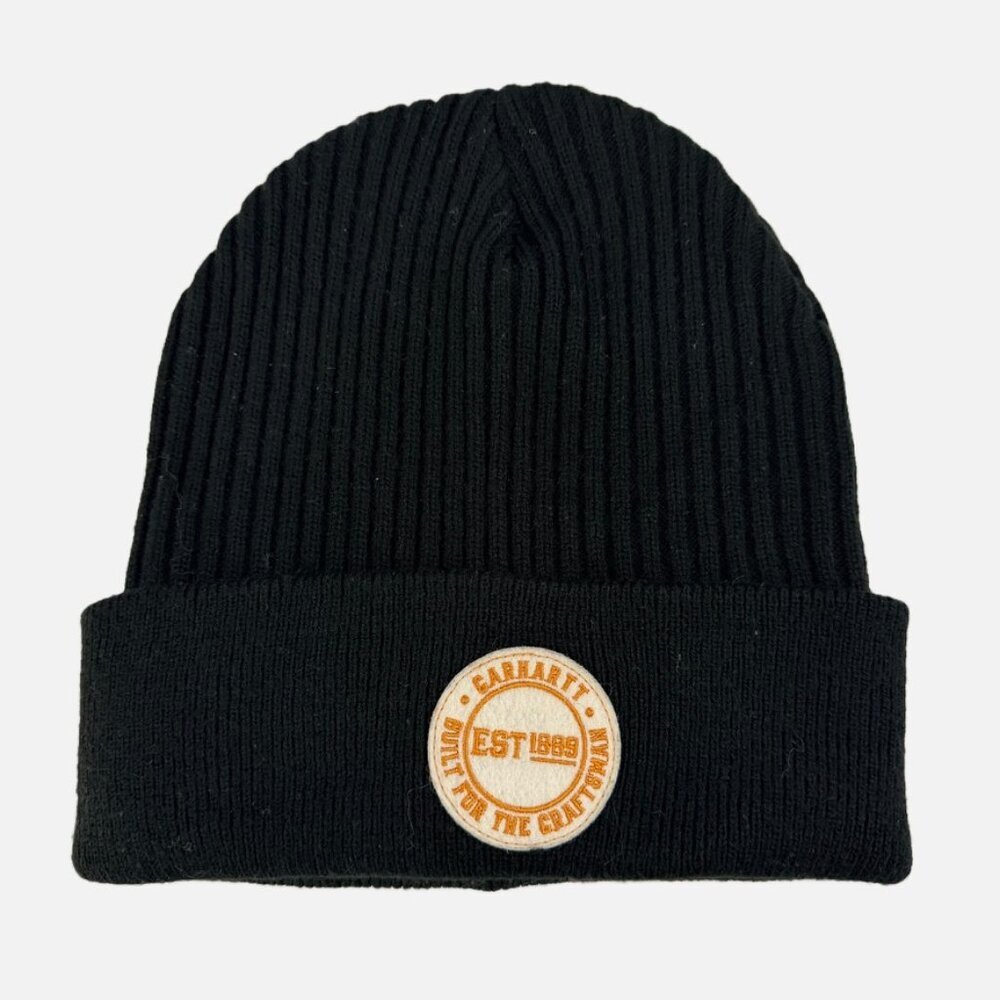 Carhartt Beanie Men's Black Knit Cuffed Built For The Craftsman Patch Hat